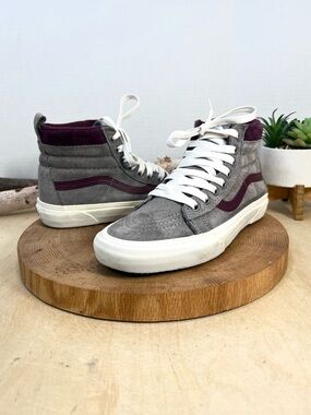 Vans Sk8-Hi MTE Suede Scotchgard High Top Grey Maroon Women’s 7